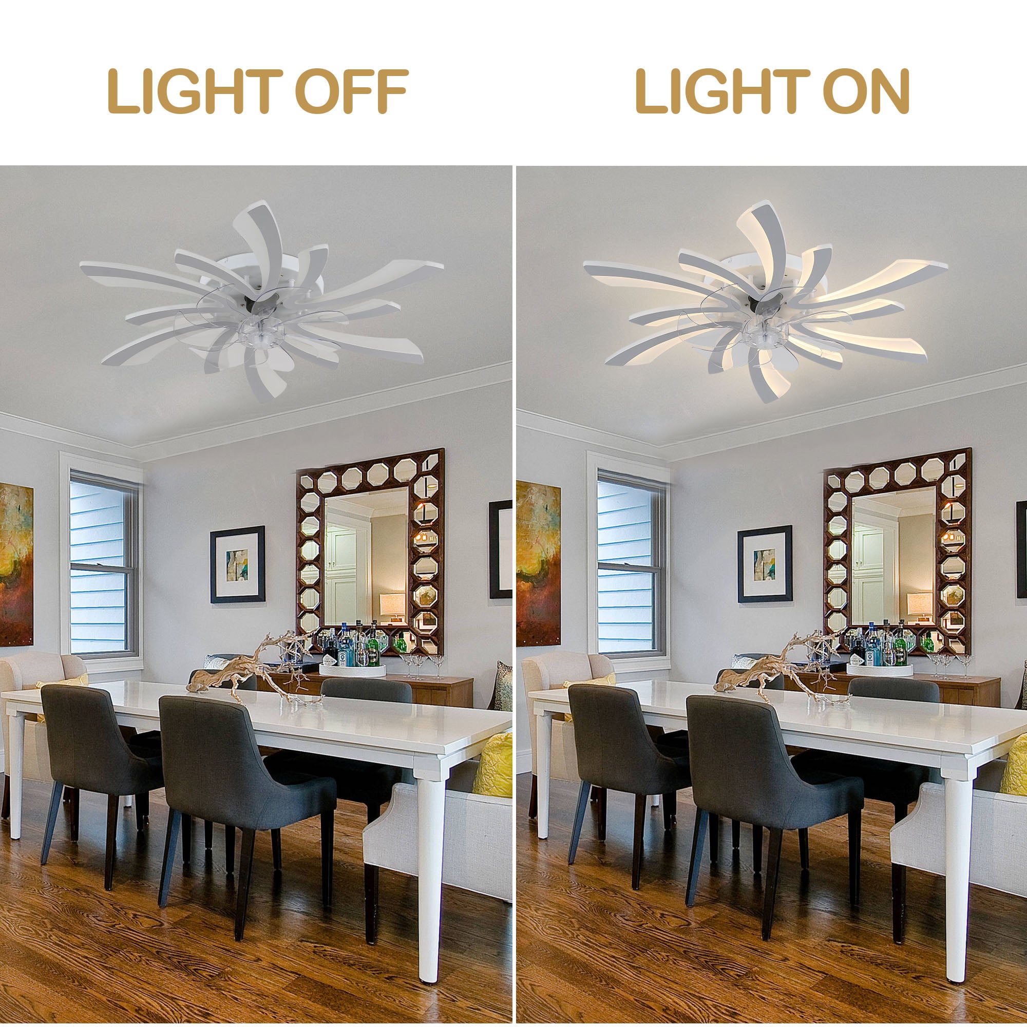 DC3101-BellaDepot 30.7" Medium Flush Mount Reversible Ceiling Fan with Remote and Light Kit Included, 6 Speeds Ceiling Fan