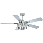 52 Inch Chrome Glam Crystal Ceiling Fan with Lights and Remote Control, 6 Speeds Reversible Ceiling Fan with Crystals