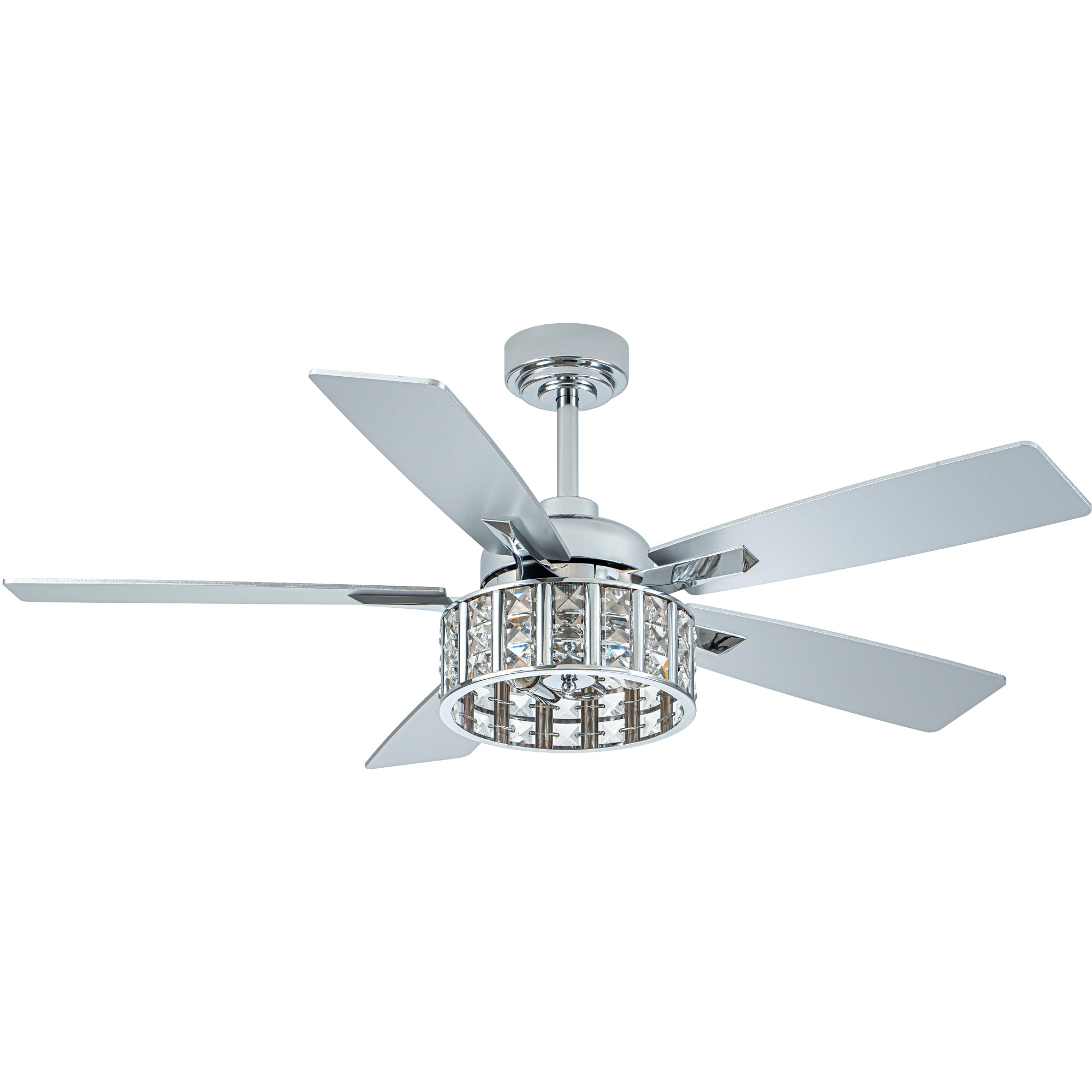 52 Inch Chrome Glam Crystal Ceiling Fan with Lights and Remote Control, 6 Speeds Reversible Ceiling Fan with Crystals