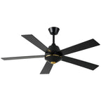 52 Inch Black Modern Ceiling Fan with Remote Control, 6 Speeds DC Motor 5-Blade Reversible Ceiling Fan for Living Room