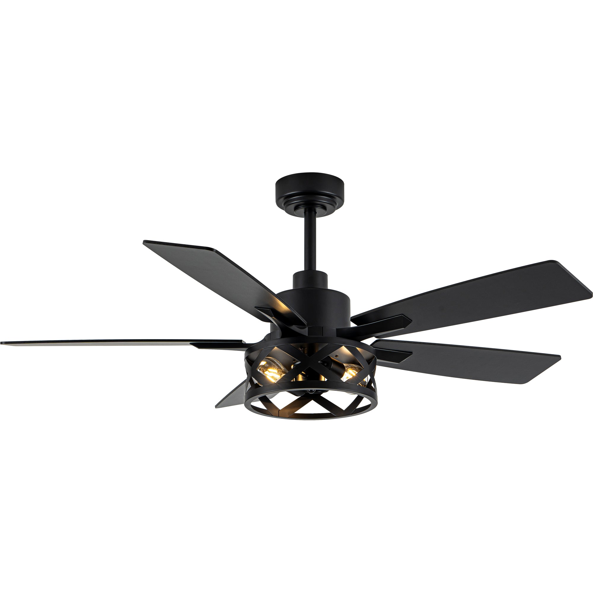52 Inch Industrial Wood Grain Caged Ceiling Fan with Remote and Reversible Blades, 6-Speed Ceiling Fan with Lights