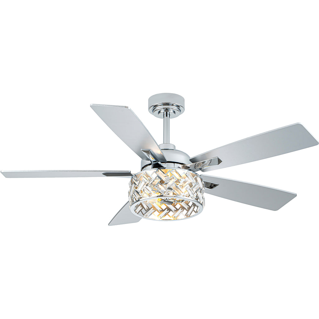 52 Inch Chrome Modern Luxury Crystal Ceiling Fan with Lights and Remote Control, 6 Speeds DC Motor Ceiling Fan