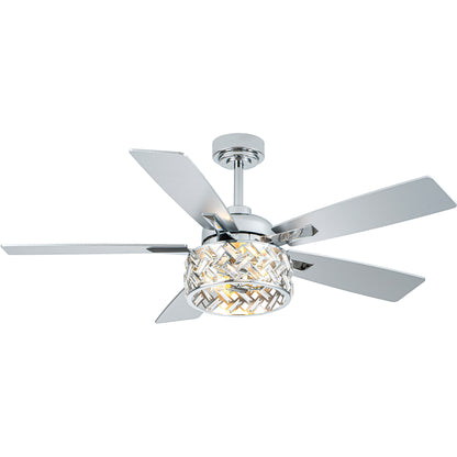 BellaDepot 52" Luxury Crystal Caged Chrome Ceiling Fan with Remote Control, 6 Speeds Ceiling Fan with Lights for Living Room- DC5228-MD