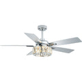 52 Inch Chrome Contemporary Glam Ceiling Fan with Lights and Remote Control, 6 Speeds Reversible Ceiling Fan with Crystals