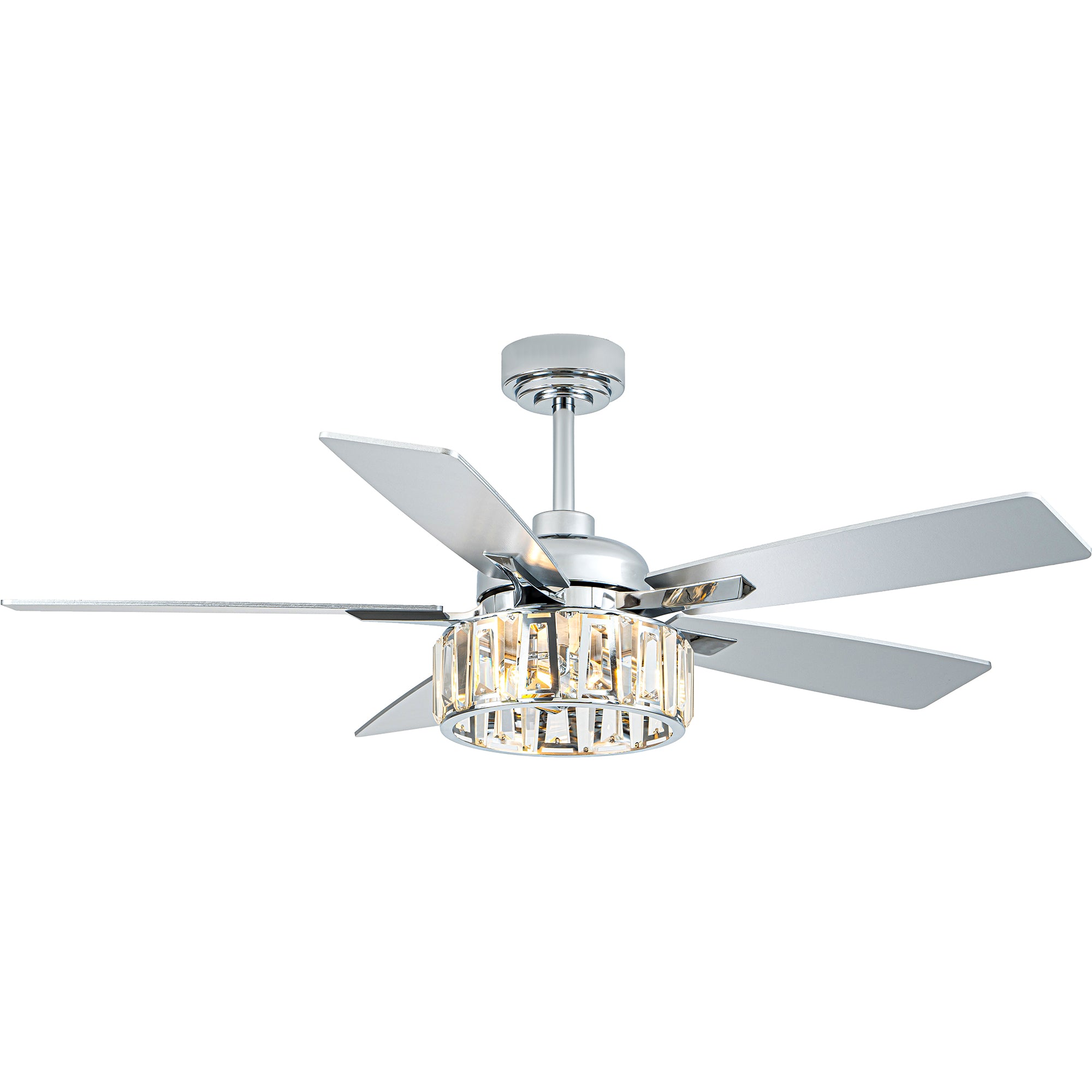 52 Inch Chrome Contemporary Glam Ceiling Fan with Lights and Remote Control, 6 Speeds Reversible Ceiling Fan with Crystals