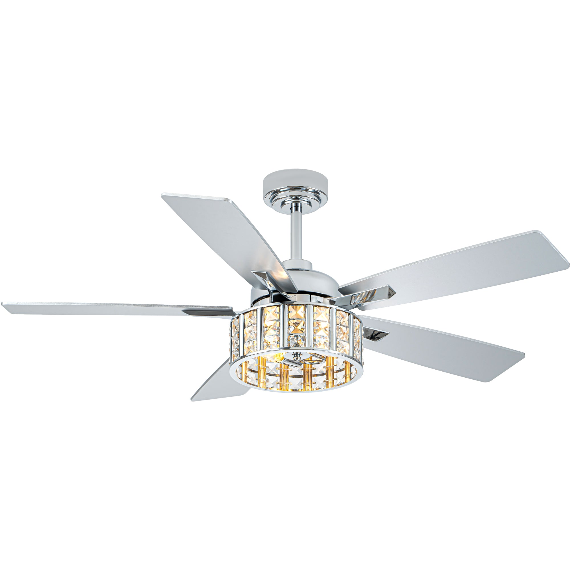 52 Inch Chrome Glam Crystal Ceiling Fan with Lights and Remote Control, 6 Speeds Reversible Ceiling Fan with Crystals