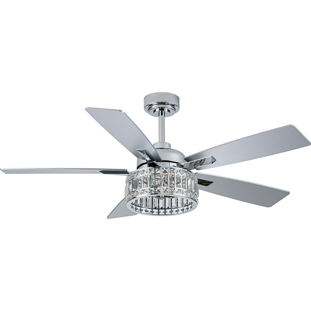 52 Inch Luxury Crystal Caged Chrome Ceiling Fan with Remote, 6-Speed Adjustable, Light Included, Reversible Blades for Living Room & More