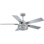 52 Inch Luxury Crystal Caged Chrome Ceiling Fan with Remote, 6-Speed Adjustable, Light Included, Reversible Blades for Living Room & More