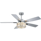 52 Inch Luxury Crystal Caged Chrome Ceiling Fan with Remote, 6-Speed Adjustable, Light Included, Reversible Blades for Living Room & More
