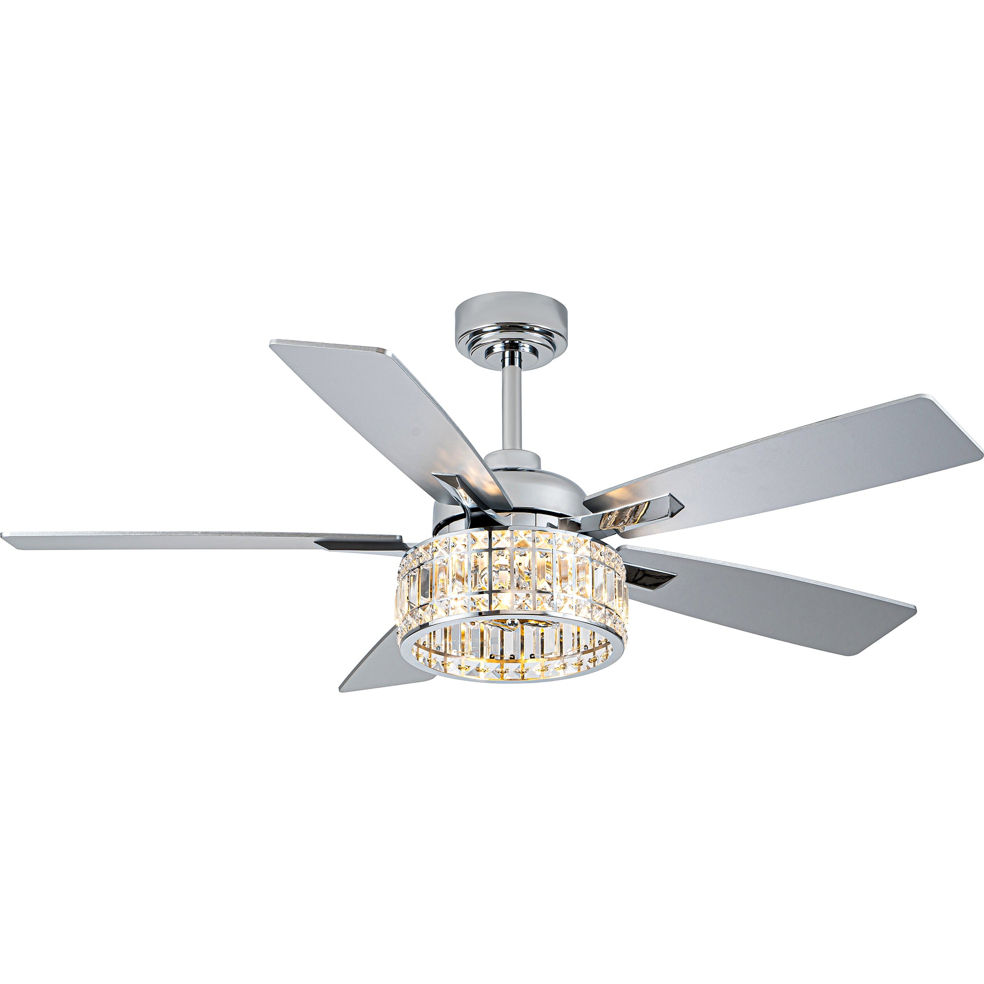 52 Inch Luxury Crystal Caged Chrome Ceiling Fan with Remote, 6-Speed Adjustable, Light Included, Reversible Blades for Living Room & More