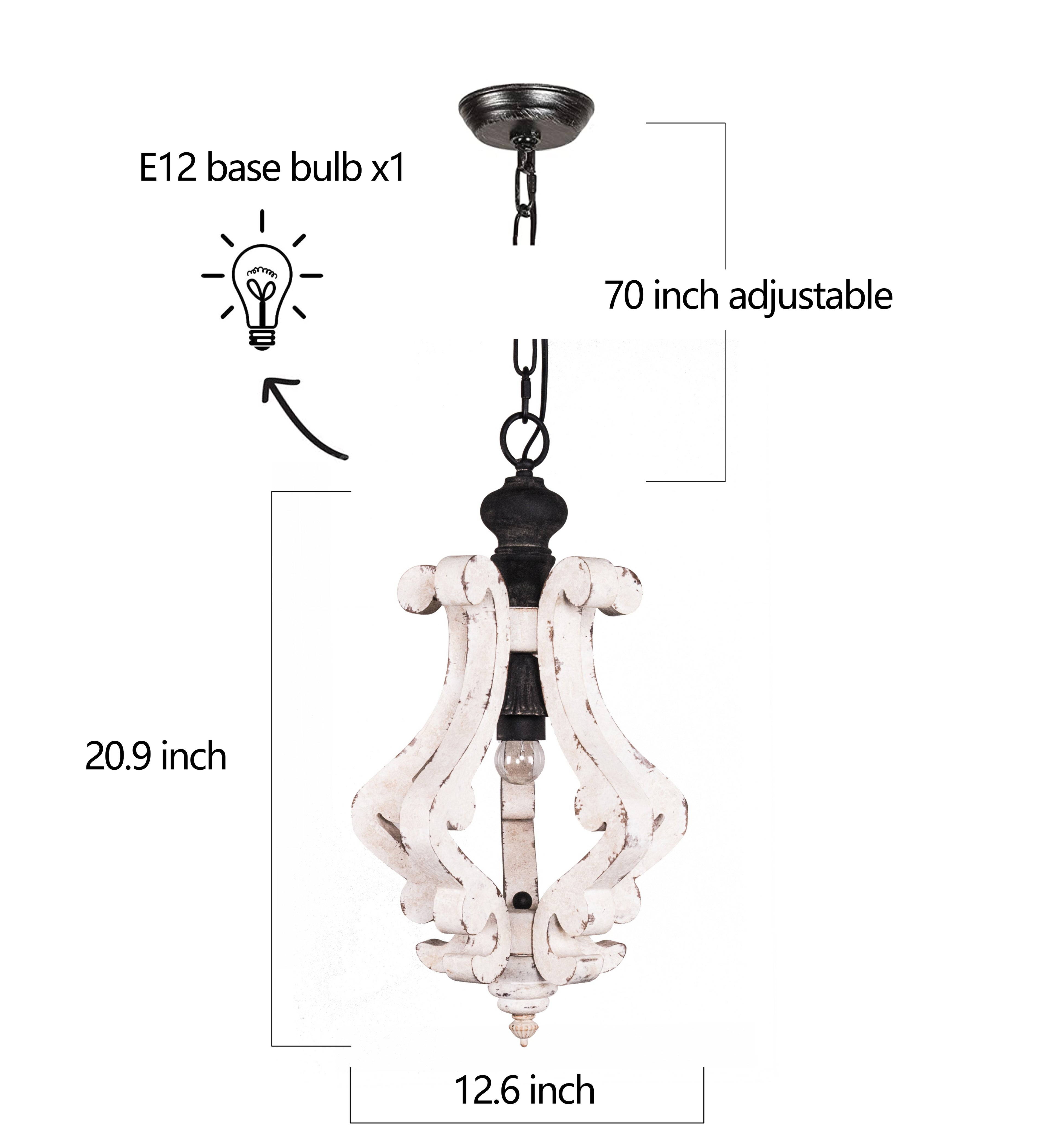 FC4001-BellaDepot 1 Light Distressed Wood/Distressed White/White Vintage Style Distressed Wood Chandelier with Adjustable Chain
