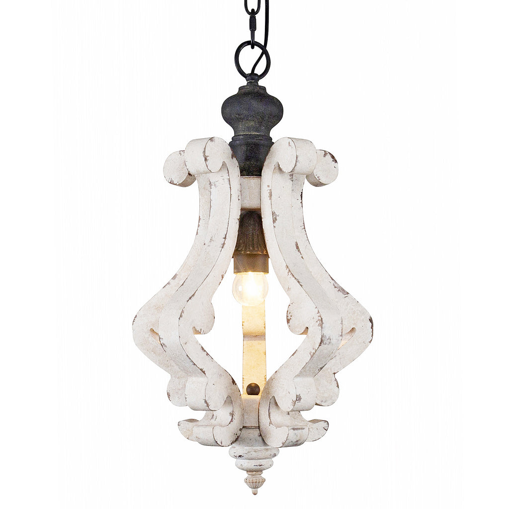 1 - Light Rustic Distressed Wood/White Chandelier, 12.6" Wooden Farmhouse Chandelier Kitchen Island Light Pendant Light