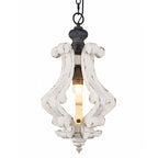 1 - Light Rustic Distressed Wood/White Chandelier, 12.6" Wooden Farmhouse Chandelier Kitchen Island Light Pendant Light