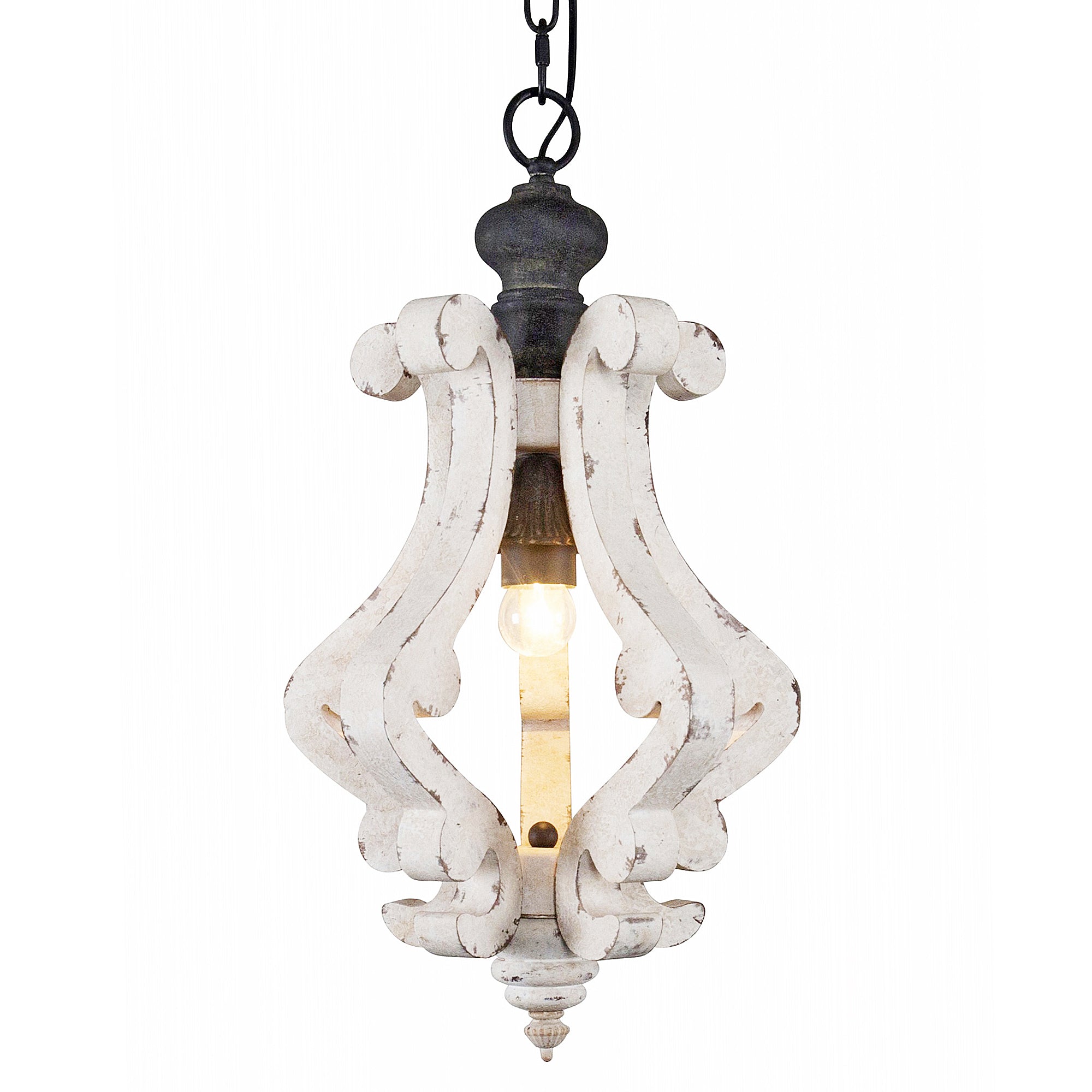 FC4001-BellaDepot 1 Light Distressed Wood/Distressed White/White Vintage Style Distressed Wood Chandelier with Adjustable Chain