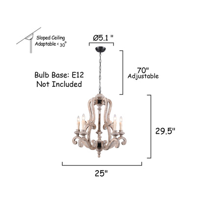Antique 5-Light Candle Chandelier with Farmhouse Pendant Lights for Dining Room, Bedroom, and Living Room