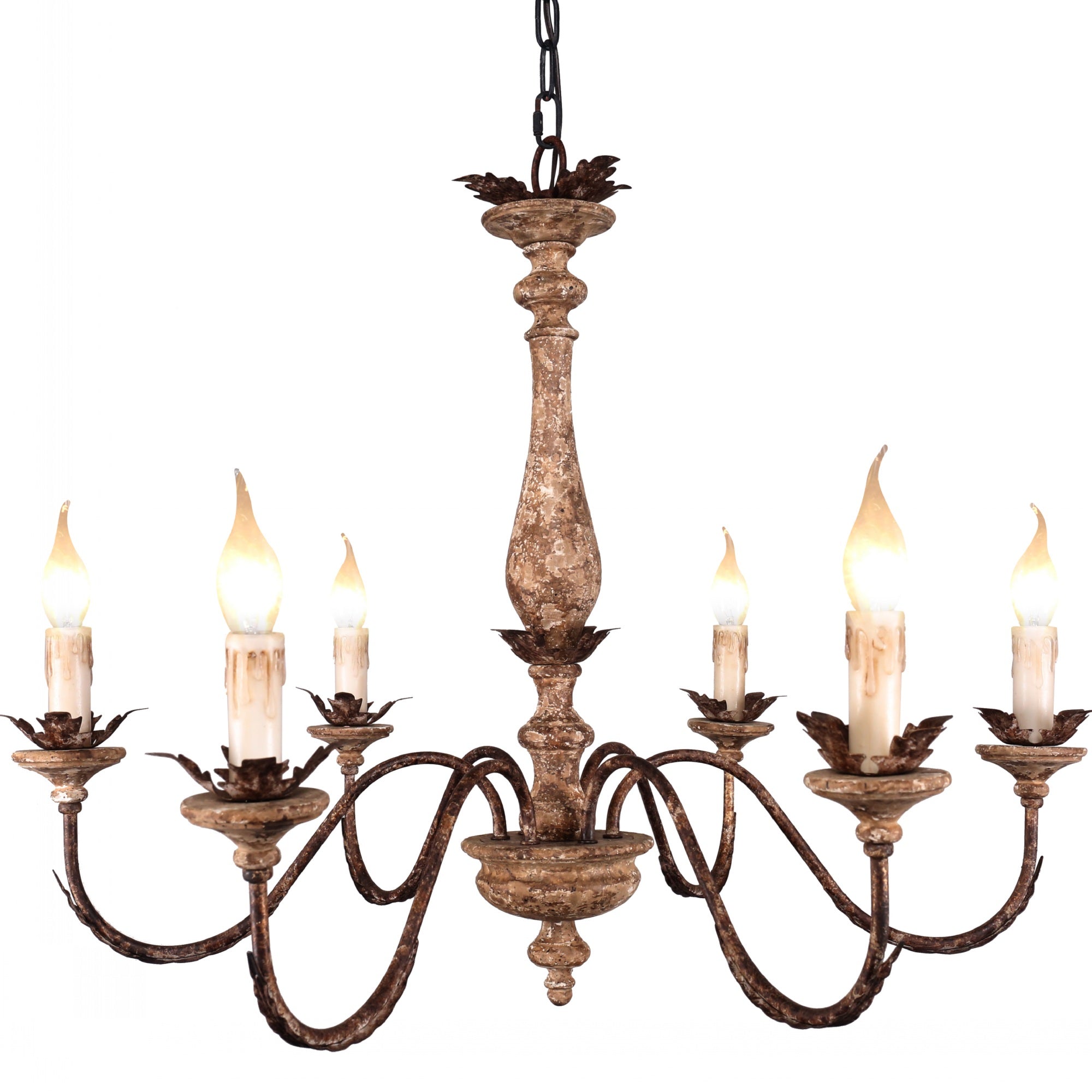 6-Light French Country Wood Chandelier, Rustic Bronze Pendant Lighting, Adjustable Chain Farmhouse Chandelier for Dining Room, Living Room, Foyer