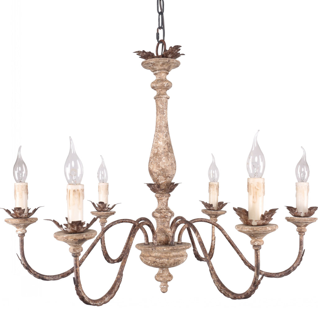 6-Light French Country Wood Chandelier, Rustic Bronze Pendant Lighting, Adjustable Chain Farmhouse Chandelier for Dining Room, Living Room, Foyer