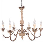 6-Light French Country Wood Chandelier, Rustic Bronze Pendant Lighting, Adjustable Chain Farmhouse Chandelier for Dining Room, Living Room, Foyer