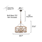 4-Light Solid Wood Farmhouse Drum Chandelier, Rustic Caged Pendant Light, 19.7" Dining Room Chandelier, Kitchen Island Ceiling Lighting