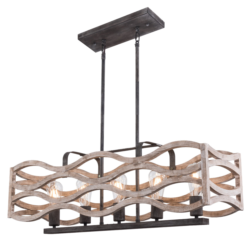 5 - Light Rectangle Farmhouse Chandelier for Dining Room Wooden Chandelier, 34" Kitchen Island Lighting