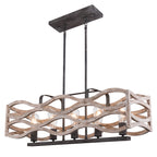 5 - Light Rectangle Farmhouse Chandelier for Dining Room Wooden Chandelier, 34" Kitchen Island Lighting