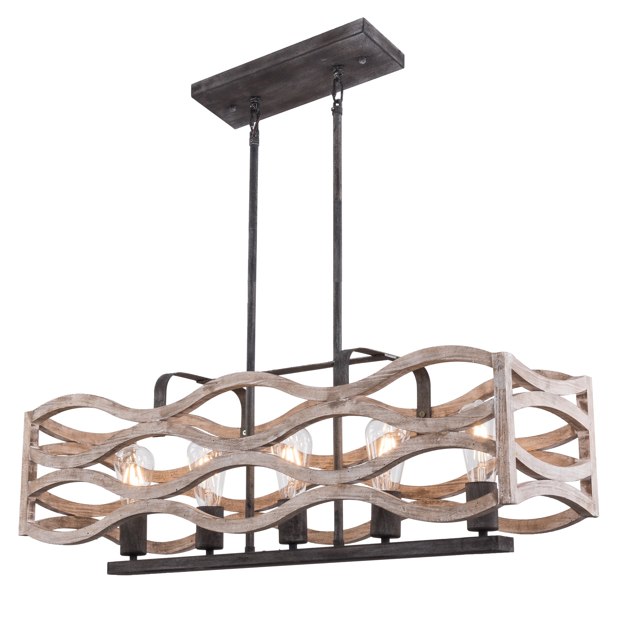 5 - Light Rectangle Farmhouse Chandelier for Dining Room Wooden Chandelier, 34" Kitchen Island Lighting