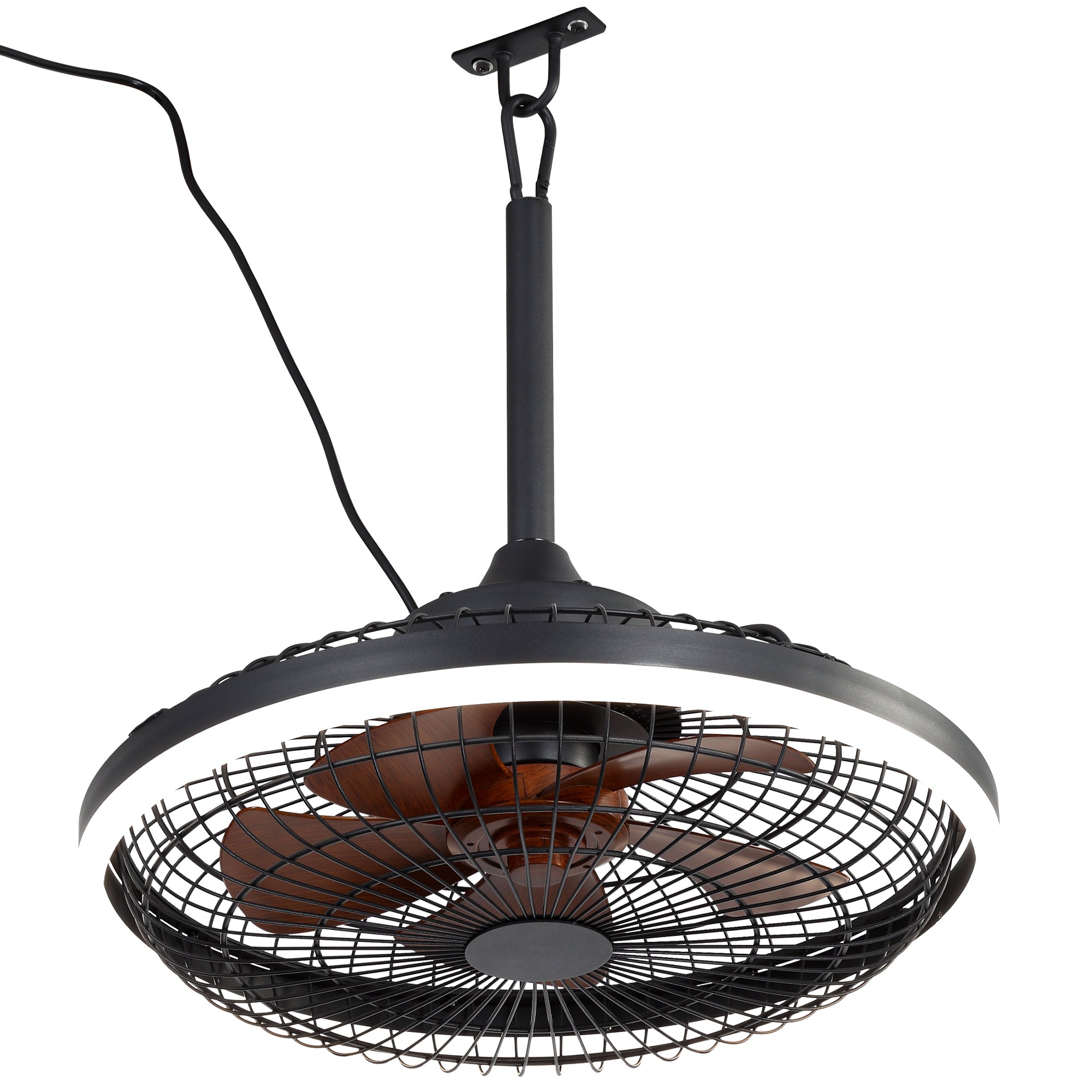 20 Inch Black Outdoor Caged Ceiling Fan with Dimmable LED Lights and Remote, 6 Speeds DC Motor Waterproof Plug In Ceiling Fan for Patios