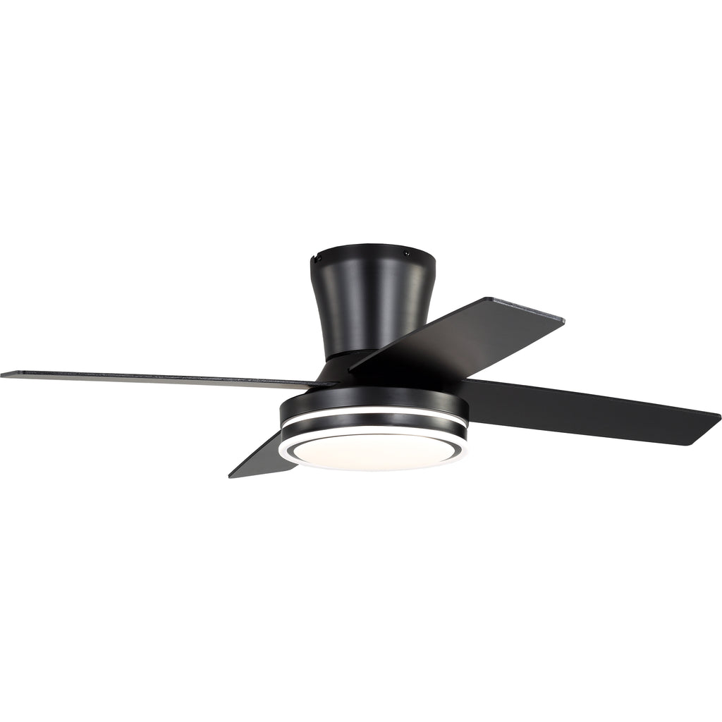 44 Inch Black/Chrome Modern Flush Mount Ceiling Fan with Dimmable LED Lights and Remote, 6 Speeds DC Motor Low Profile Ceiling Fan
