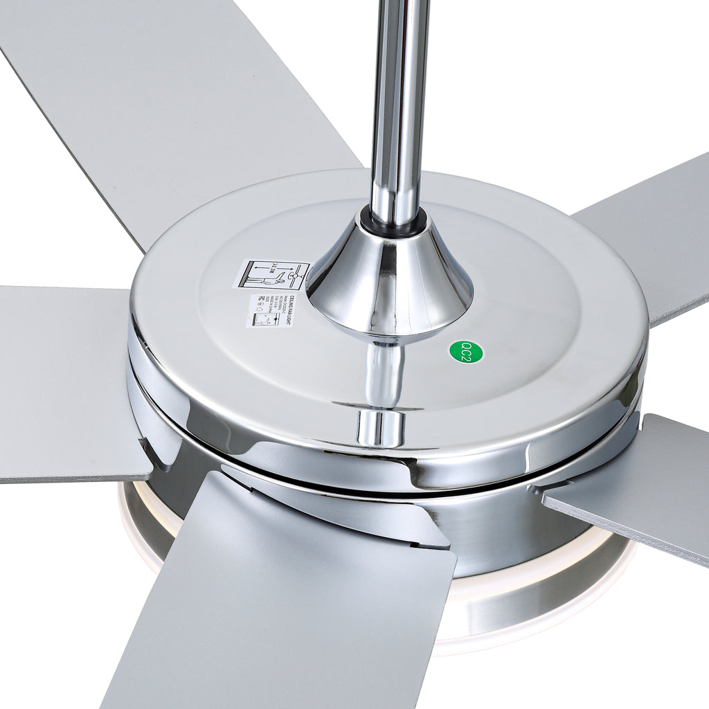 52 Inch Modern Black/Chrome Ceiling Fan with Dimmable LED Lights and Remote Control, 6 Speeds DC Motor Reversible Ceiling Fan for Large Room