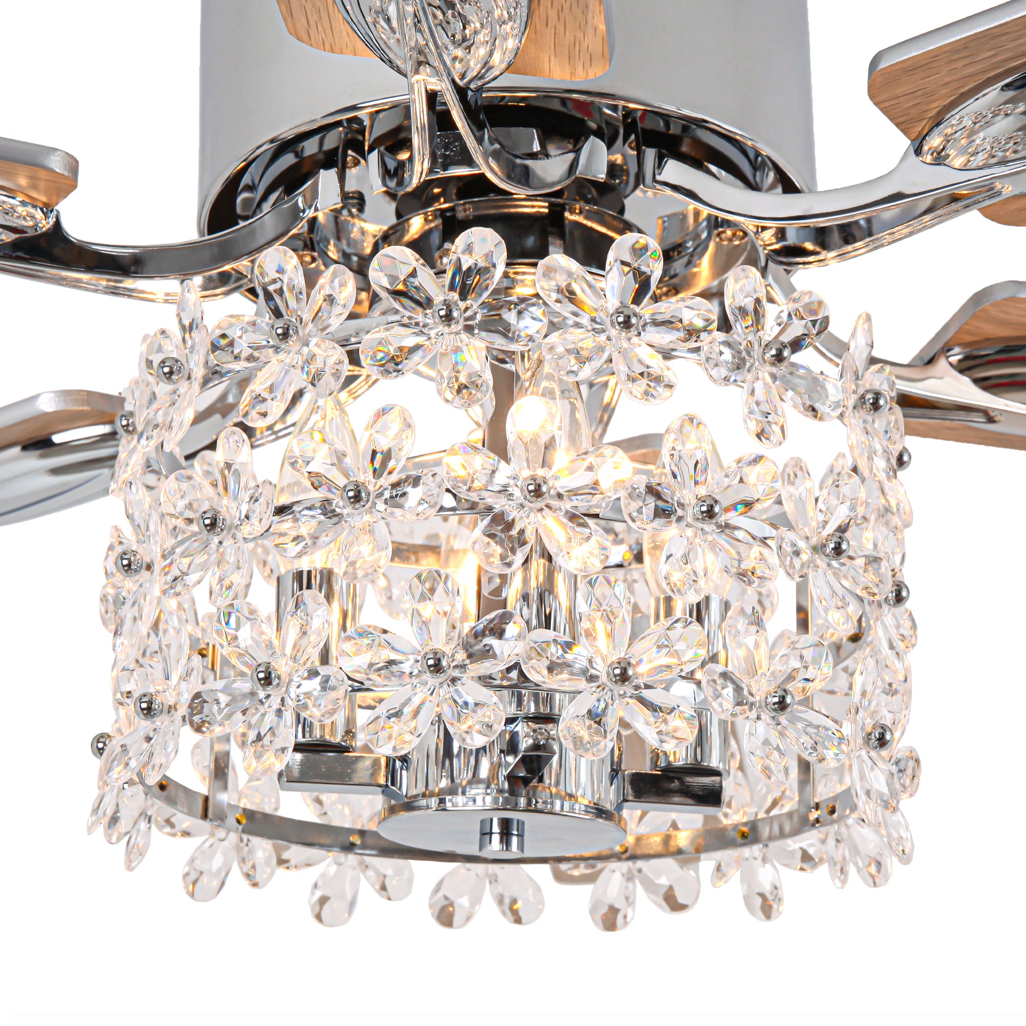 65 Inch Modern Glam Crystal Ceiling Fan with Lights and Remote Control,6 Speeds DC Motor  Black/Chrome Large Ceiling Fan with Crystals