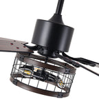 52 Inch Industrial Farmhouse Ceiling Fan with Lights and Remote Control, 6 Speeds Reversible Caged Ceiling Fan for Living Room