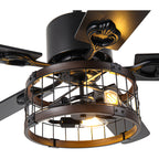 52 Inch Industrial Farmhouse Ceiling Fan with Lights and Remote Control, 6 Speeds Reversible Caged Ceiling Fan for Living Room