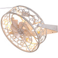 23 Inch Vintage Distressed White Wall Mounted Caged Ceiling Fan with Lights and Remote, 6 Speeds Plug In Bladeless Ceiling Fan