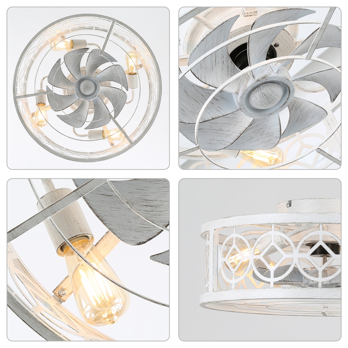 BD2072- 19'' Low Profile Caged Ceiling Fan with Dimmable Light and Remote