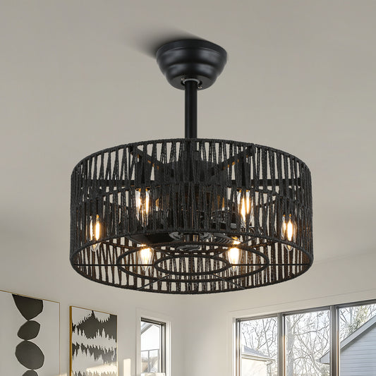 BD1802-BellaDepot 18" Rattan Series Cottage Caged Reversible Ceiling Fan with Lights Remote Control