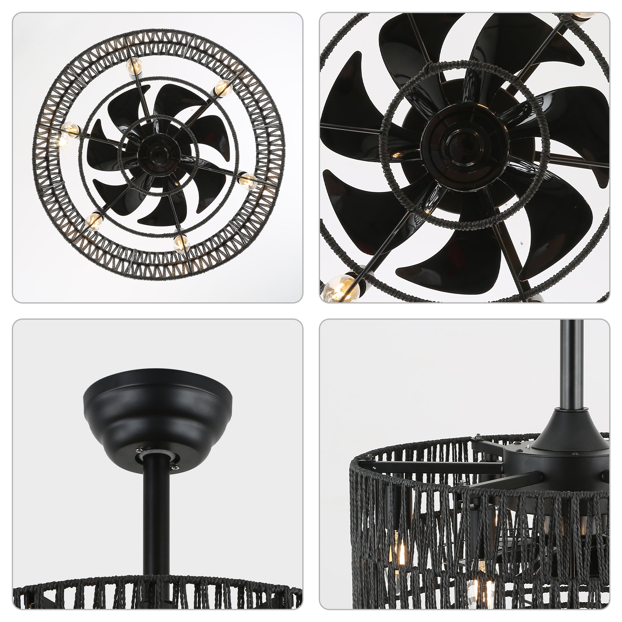 BD1802-BellaDepot 18" Rattan Series Cottage Caged Reversible Ceiling Fan with Lights Remote Control