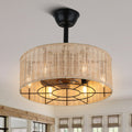 18 Inch Bohemian Rattan Caged Ceiling Fan with Lights and Remote Control, 7-Blade Reversible Bladeless Fandelie Ceiling Fan