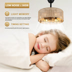 18 Inch Bohemian Rattan Caged Ceiling Fan with Lights and Remote Control, 7-Blade Reversible Bladeless Fandelie Ceiling Fan