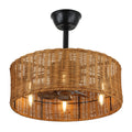 18 Inch Boho Wicker Rattan Caged Ceiling Fan with Lights and Remote, 6 Speeds DC Motor Bladeless Fandelier Ceiling Fan for Bedroom