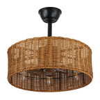 18 Inch Farmhouse Rattan Caged Ceiling Fan with Lights and Remote, 6 Speeds DC Motor Bladeless Fandelier Ceiling Fan for Bedroom