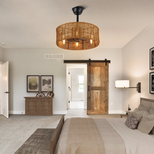 BD1804-BellaDepot 18" Rattan Series Cottage Caged Reversible Ceiling Fan with Lights Remote Control