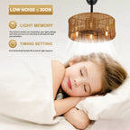 18 Inch Farmhouse Rattan Caged Ceiling Fan with Lights and Remote, 6 Speeds DC Motor Bladeless Fandelier Ceiling Fan for Bedroom