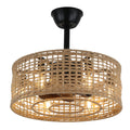 18 Inch Boho Rattan Bladeless Ceiling Fan with Lights and Remote, 3 Speeds Reversible Coastal Caged Fandelier Ceiling Fan