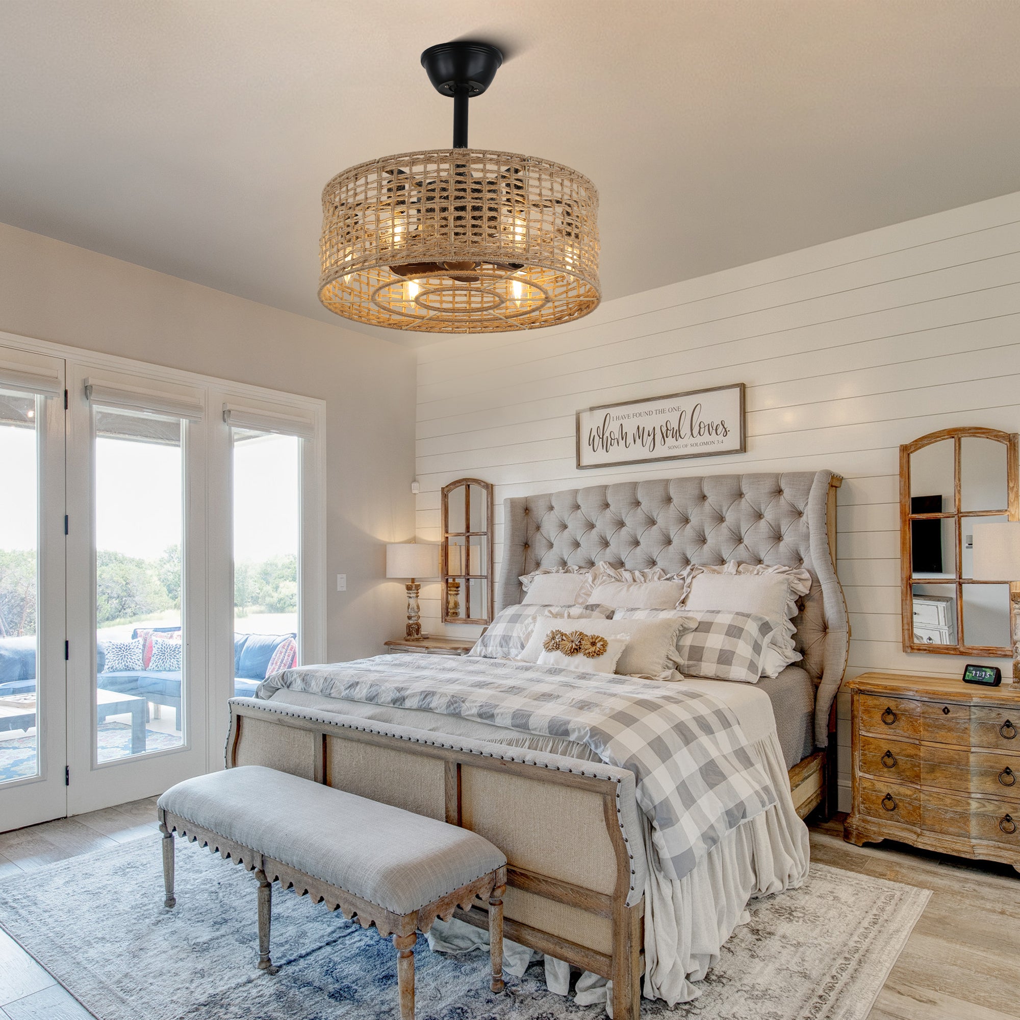 BD1806-BellaDepot 18" Rattan Series Cottage Caged Reversible Ceiling Fan with Lights Remote Control