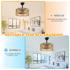 18 Inch Farmhouse Rattan Bladeless Ceiling Fan with Lights and Remote, 3 Speeds Reversible Coastal Caged Fandelier Ceiling Fan