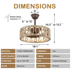 18 Inch Rustic Distressed Bladeless Ceiling Fan with Lights and Remote, 6 Speeds DC Motor Farmhouse Fandelier Ceiling Fan for Bedroom