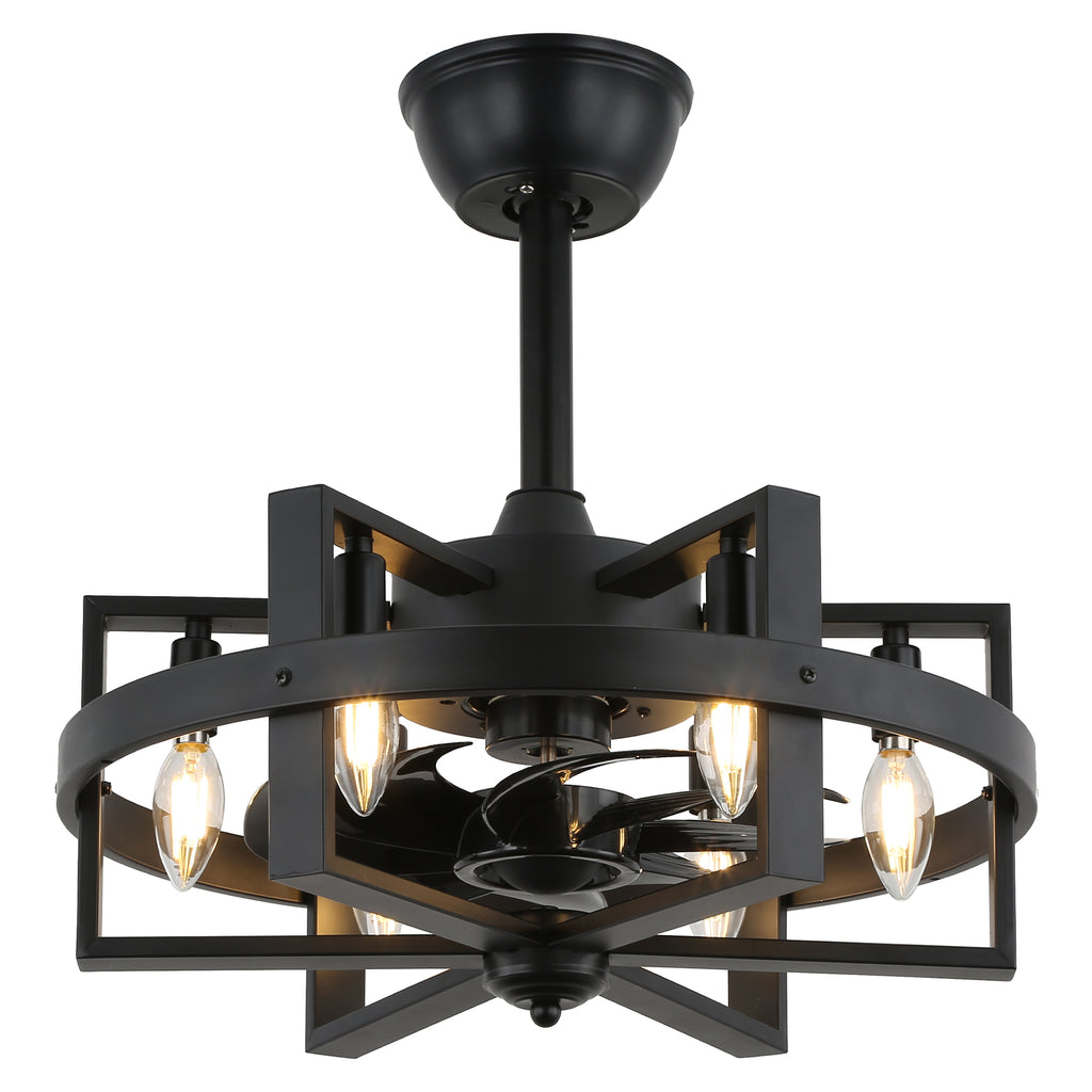 18.5" BellaDepot Industrial Caged Ceiling Fan with 6 Lights & Remote - Black Metal Vintage Style, Reversible Blades, 3 Speeds
