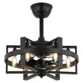 18 Inch Black Industrial Caged Ceiling Fan with Lights and Remote Control, Reversible Fandelier Bladeless Ceiling Fan for Bedroom