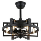 18.5" BellaDepot Industrial Caged Ceiling Fan with 6 Lights & Remote - Black Metal Vintage Style, Reversible Blades, 3 Speeds