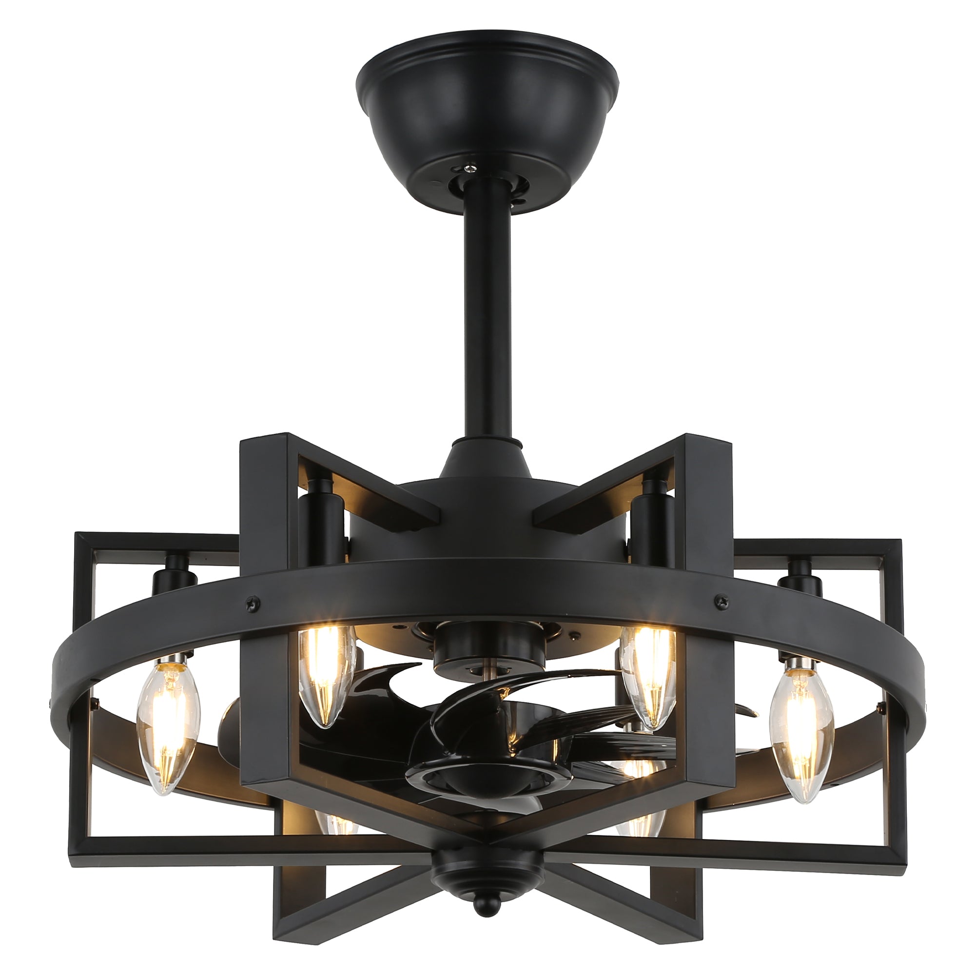 18.5" BellaDepot Industrial Caged Ceiling Fan with 6 Lights & Remote - Black Metal Vintage Style, Reversible Blades, 3 Speeds